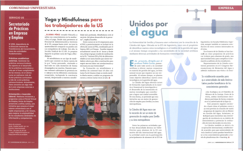 La revista de la Universidad de Sevilla se hace eco de la Cátedra del Agua